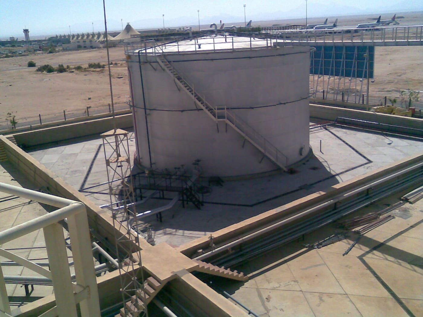 Fuel storage tanks and pipework at the Hurghada Airport depot