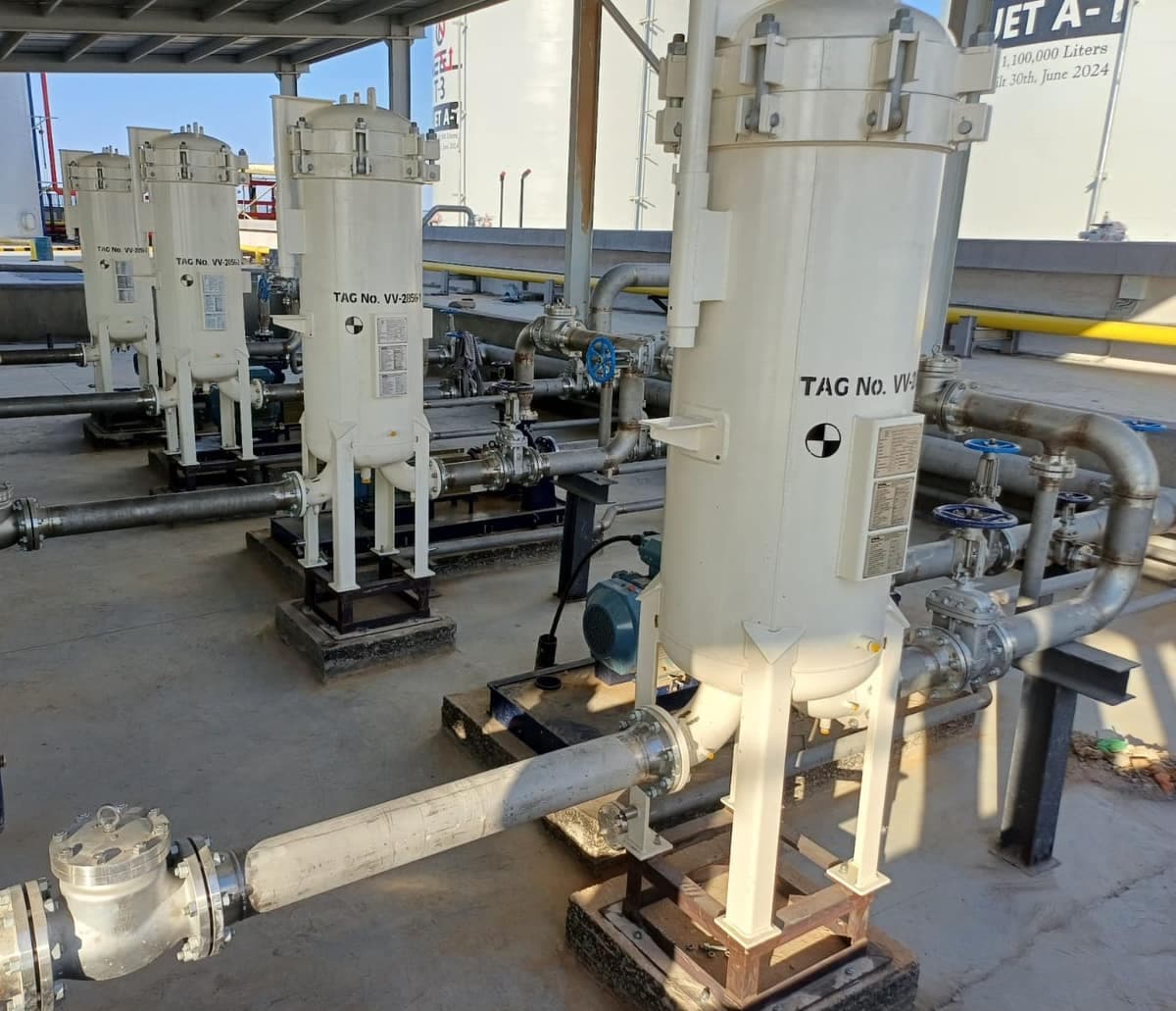 Filter–water-separator vessels and pipework at the Al-Alamein fuel depot
