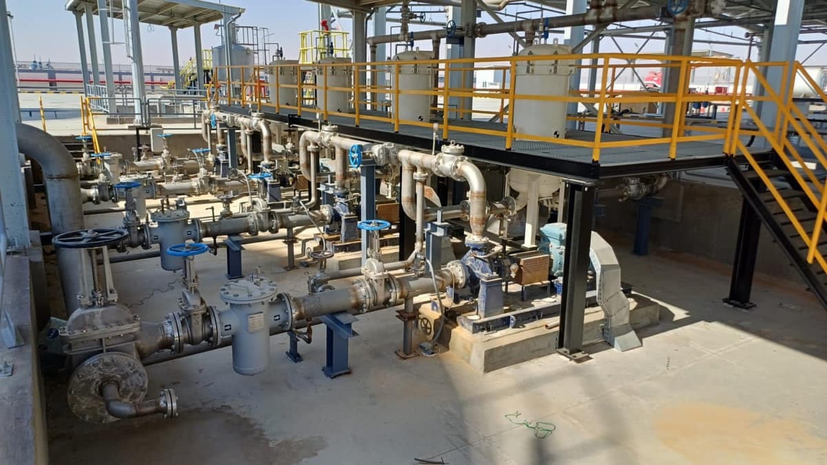 A JET-A1 pumping skid with pumps and pipework at the Al-Alamein fuel depot