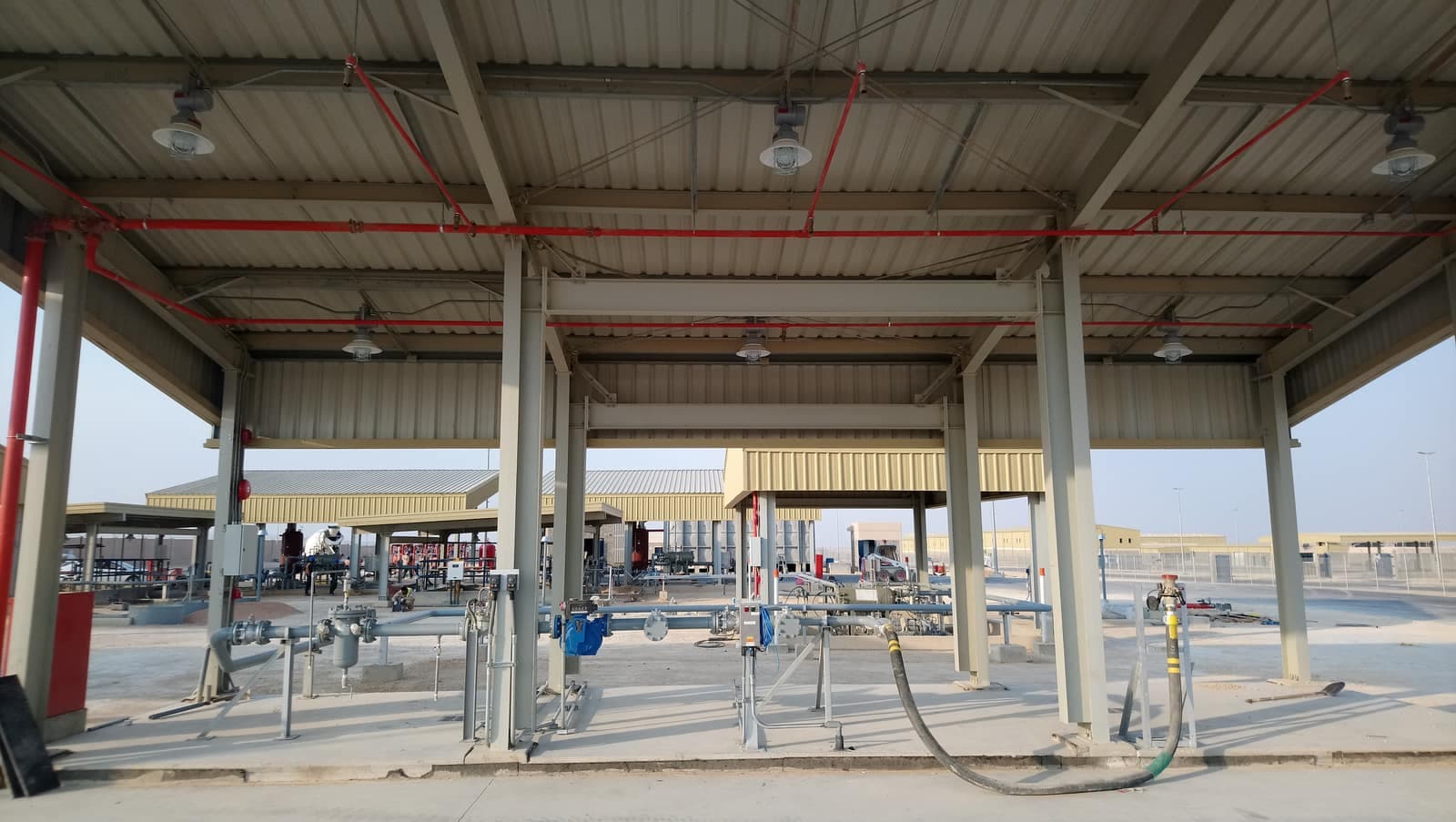 Fuelling canopies and metering skids at the Dirab Airbase fuel station, Riyadh